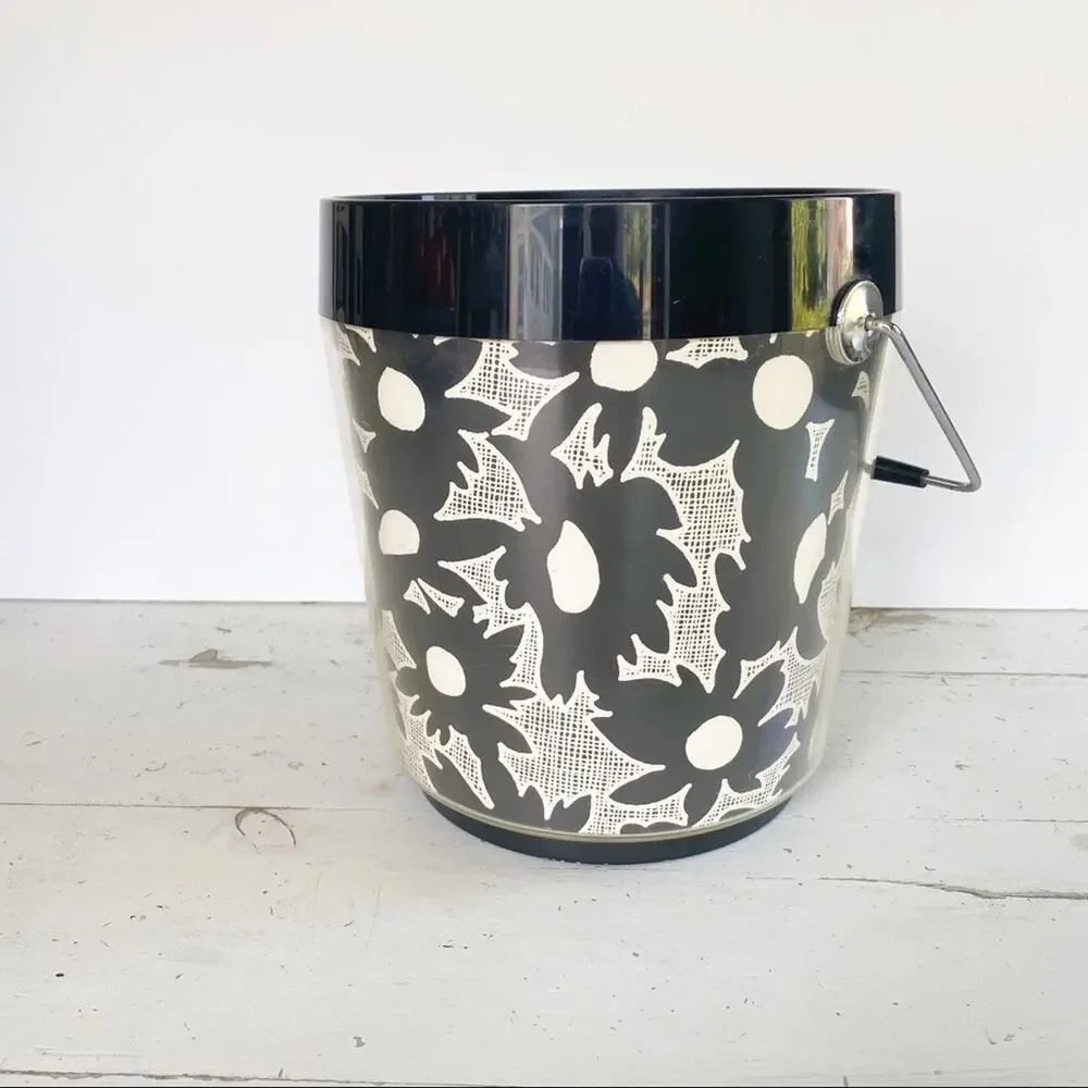 West Bend Vintage Retro 60’s Black and White Daisy Floral Ice Bucket